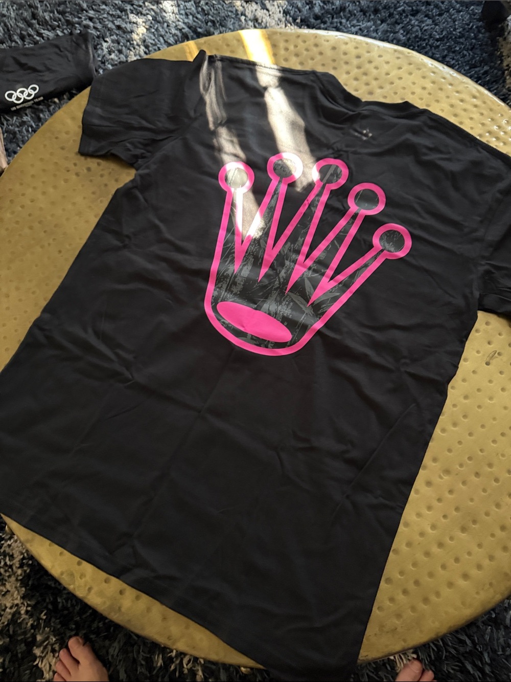 Black Short-Sleeve Tee with Pink Crown Graphic